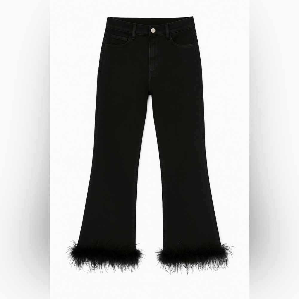 Luxe Dress Black Jeans with Feather Hem, Size S New With Tags